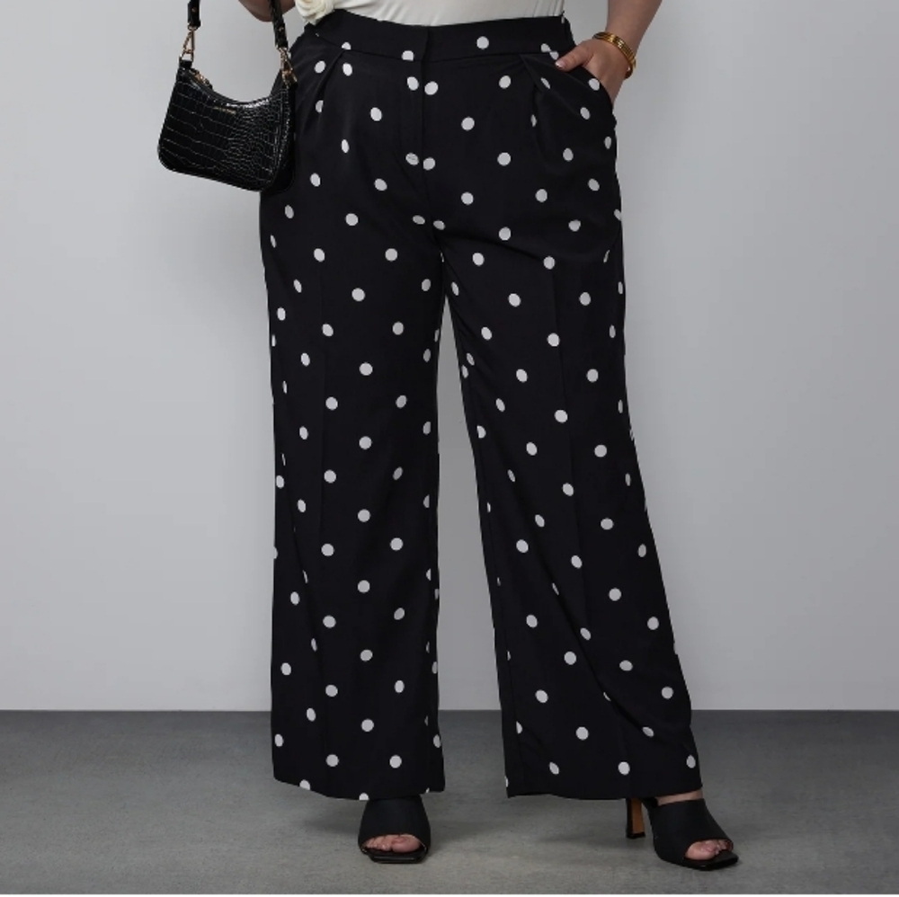 NY&Co Palazzo Pants, black with white polka dots, NWT